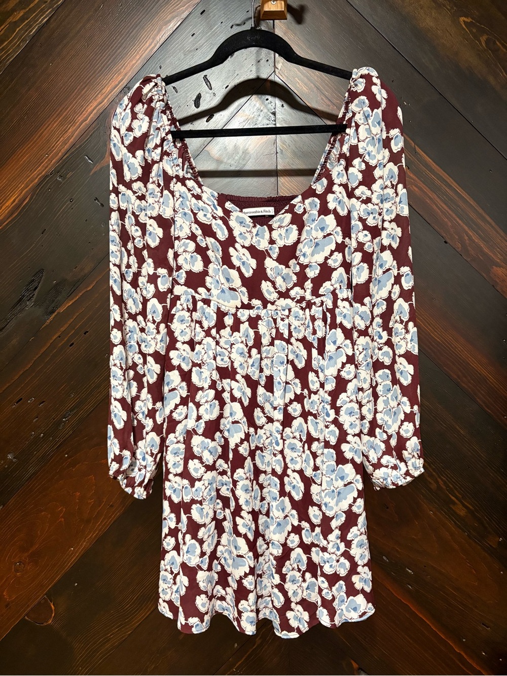 Abercrombie & Fitch Burgundy Floral Long-Sleeve Mini Dress